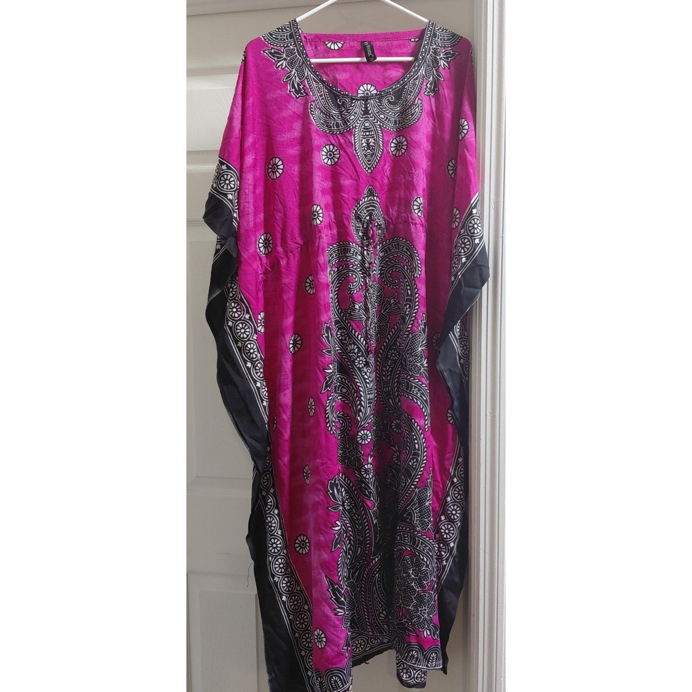 True Rock Women's Free Size Pink Black Paisley Floral Kaftan Caftan Maxi Dress